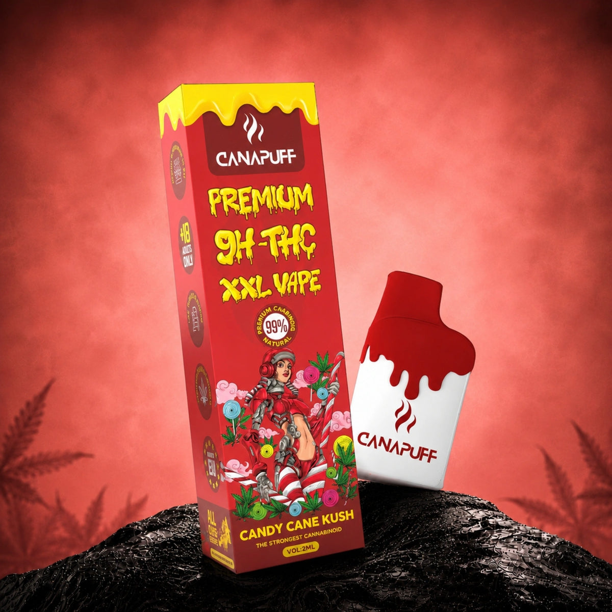 Canapuff 9H-THC XXL Vape Candy Cane Kush 99%, pen usa e getta da 2ml