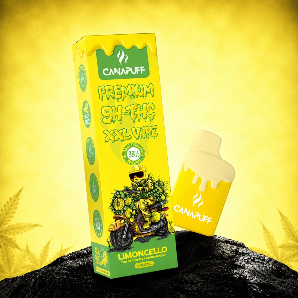 Canapuff 9H-THC XXL Vape Limoncello 99%, pen usa e getta da 2ml