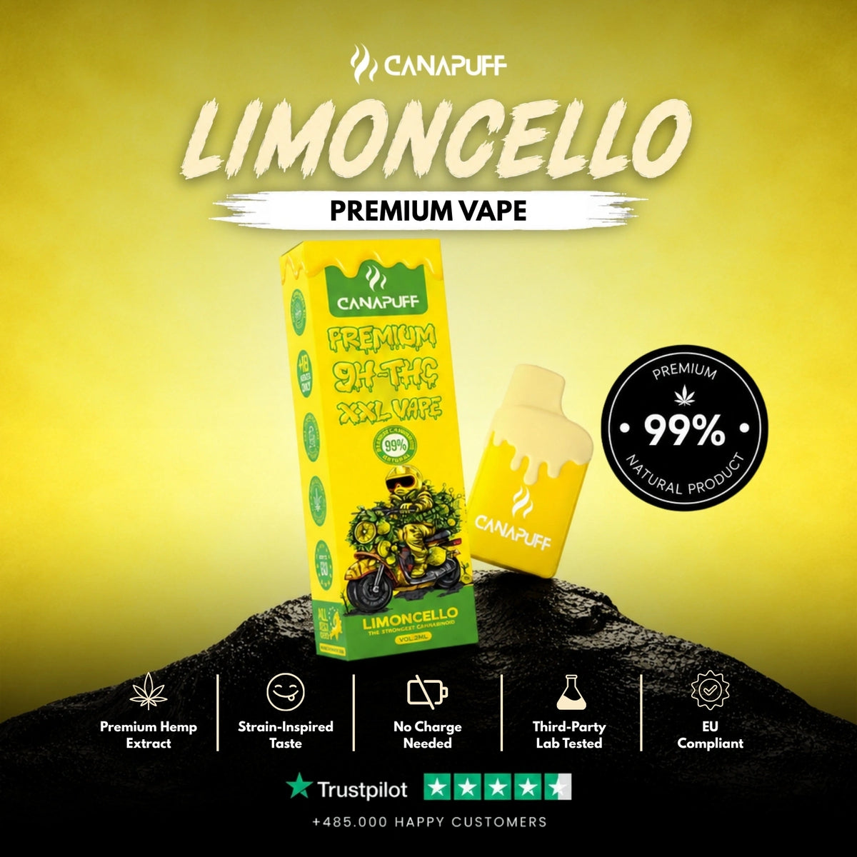 9H-THC XXL Vape Limoncello 99% 2ml – vape pen usa e getta, foto 2