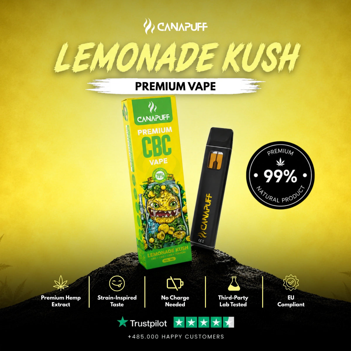 CBC Vape Lemonade Kush 79% 1ml – vape pen usa e getta, foto 2