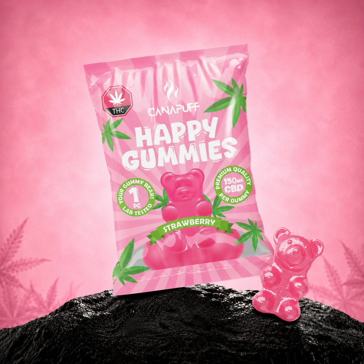 Canapuff CBD Gummies Strawberry, 150 mg di CBD, confezione da 1 pezzo