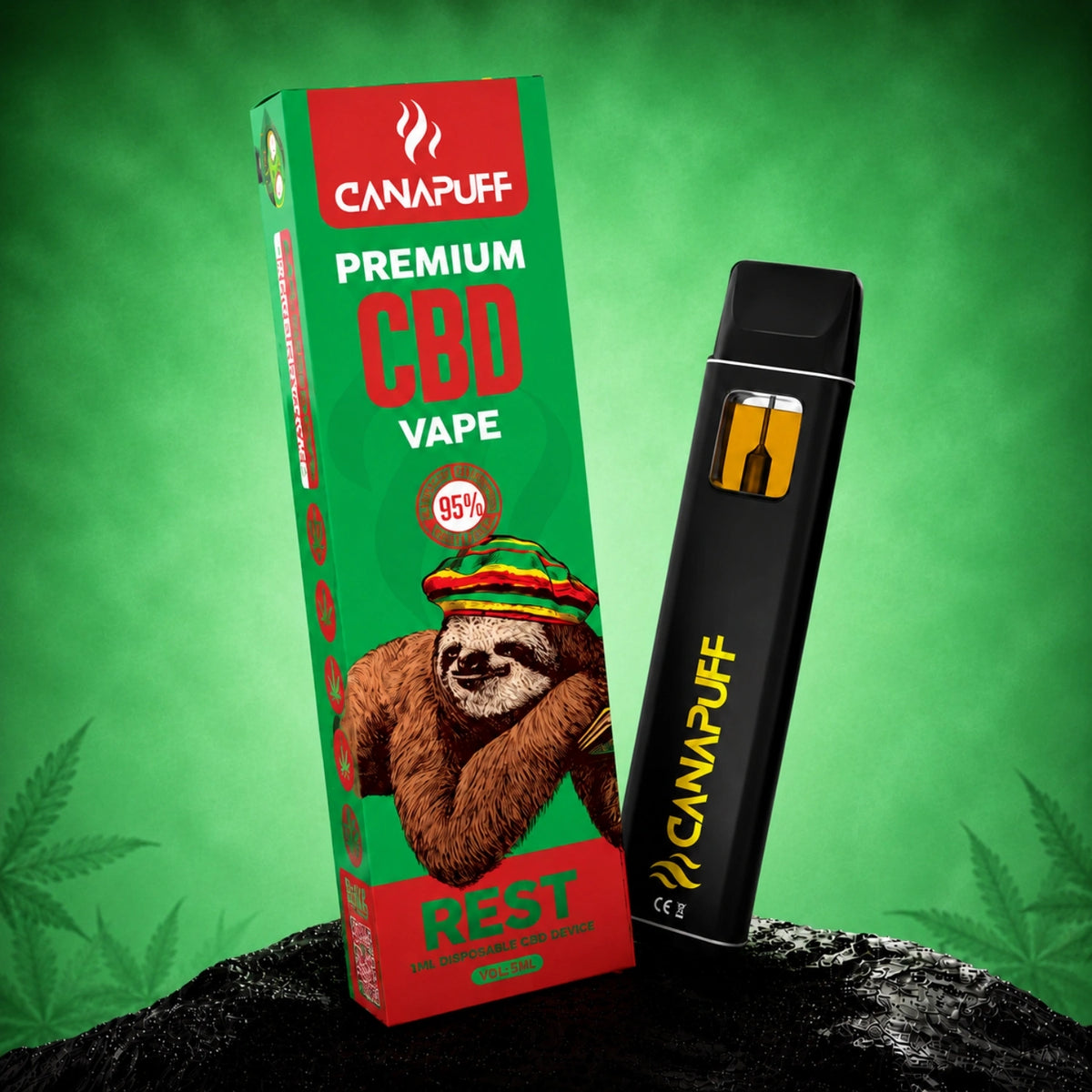 Canapuff CBD Vape Rest 95%, pen usa e getta da 1ml