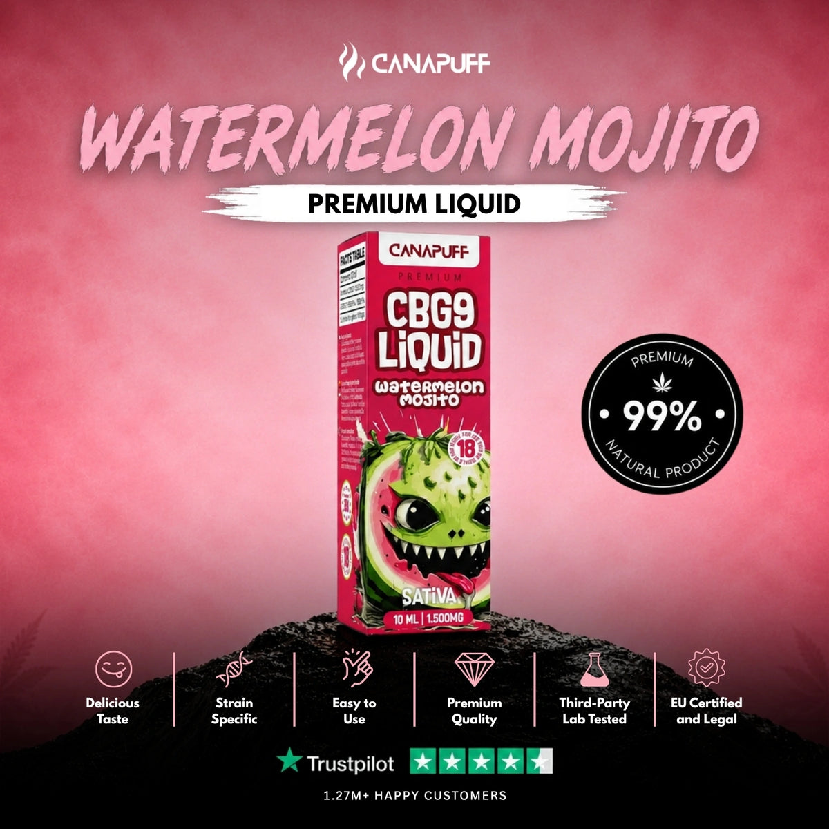 CBG9 Liquid Watermelon Mojito 1.500mg – flacone di liquid, foto 2