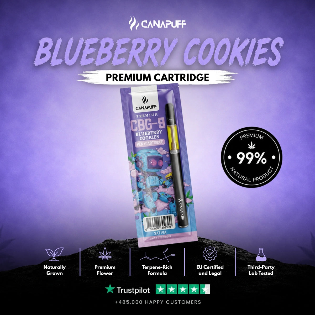 CBG9 Pen+Cartridge Blueberry Cookies 79% – vape pen con cartuccia, foto 2