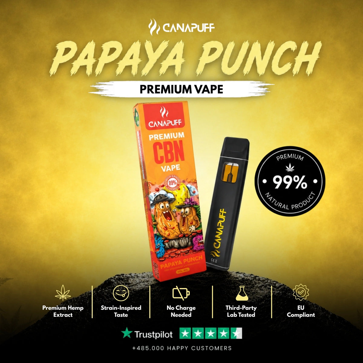 CBN Vape Papaya Punch 89% 1ml – vape pen usa e getta, foto 2