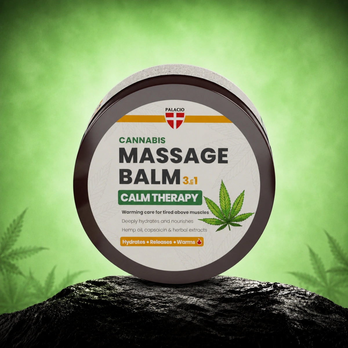 Calm balsamo da massaggio riscaldante 3in1 con olio di canapa, 300ml - Palacio – prodotto per massaggi