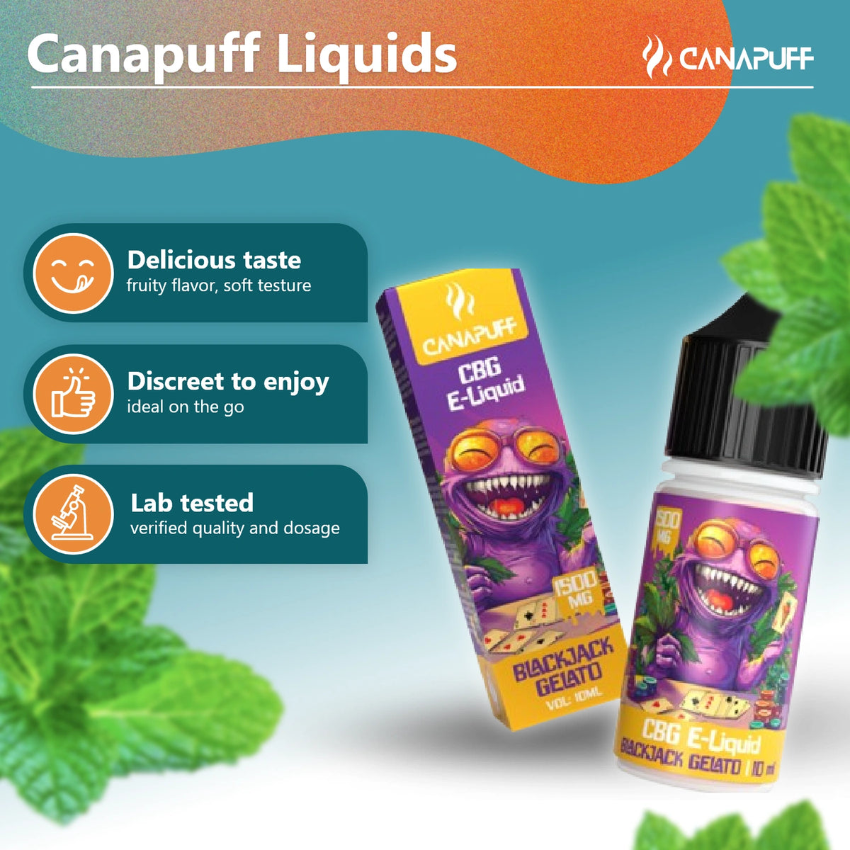 Canapuff CBG E-Liquid Blackjack Gelato 1500 mg, flacone di liquid da vape