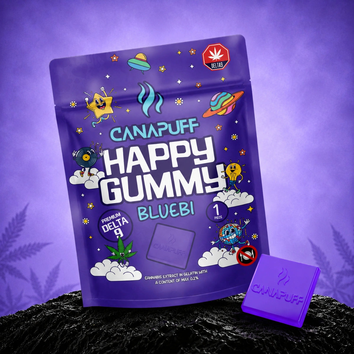 Canapuff Happy Gummy Bluebi, gummy al Delta-9 THC, 1 pezzo