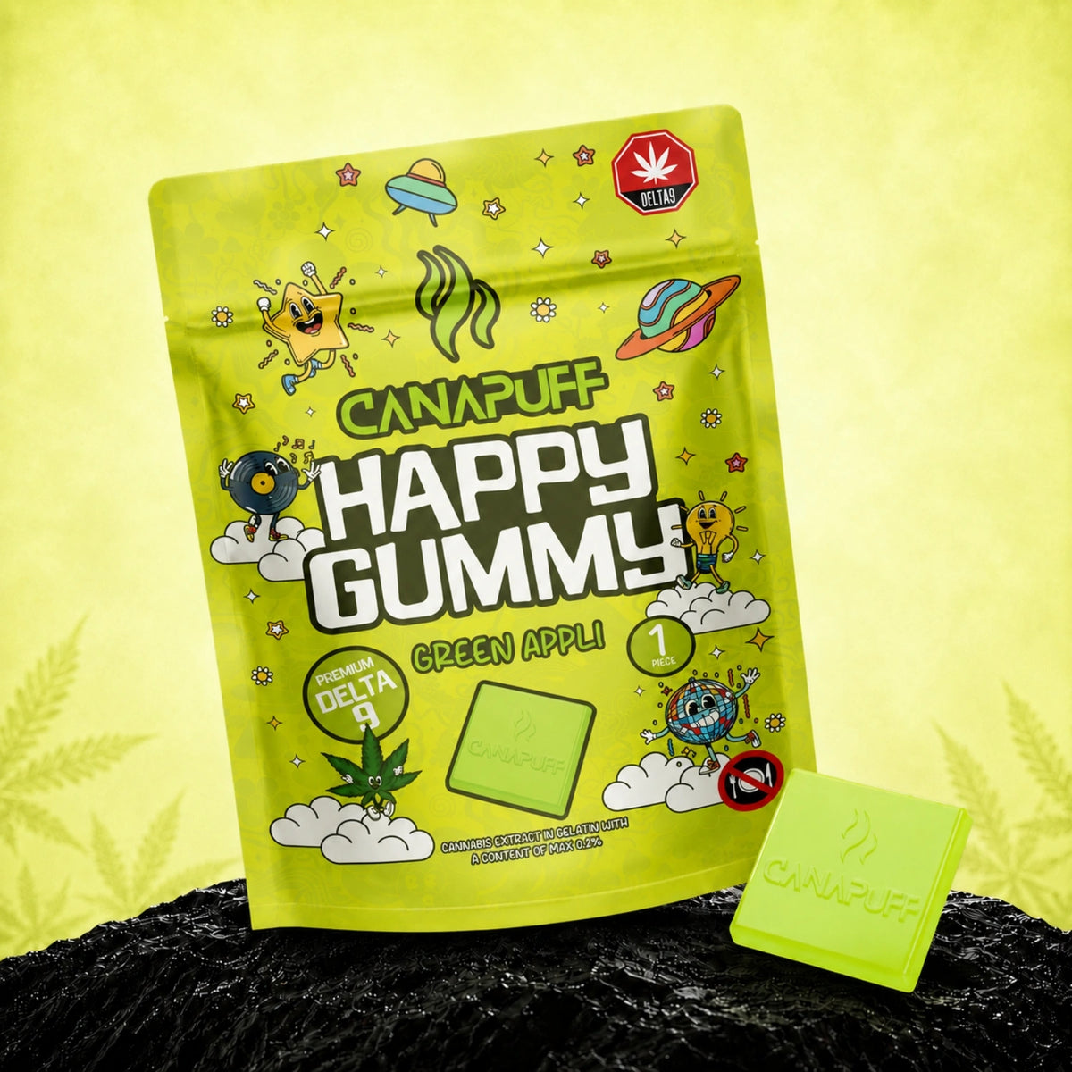 Canapuff Happy Gummy Green Apple, gummies con Delta-9 THC da canapa