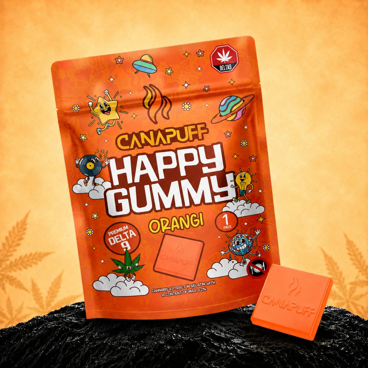 Canapuff Happy Gummies Delta-9 Orange, 1 pezzo, gummy con Delta-9 THC da canapa