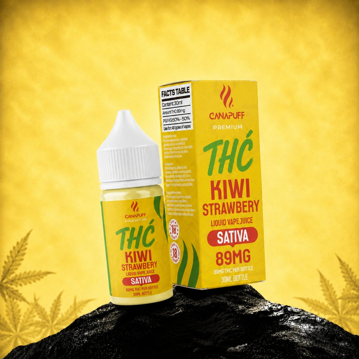 Canapuff Delta 9 Liquid Kiwi Strawberry Sativa, 89mg, flacone di vape juice da 30ml