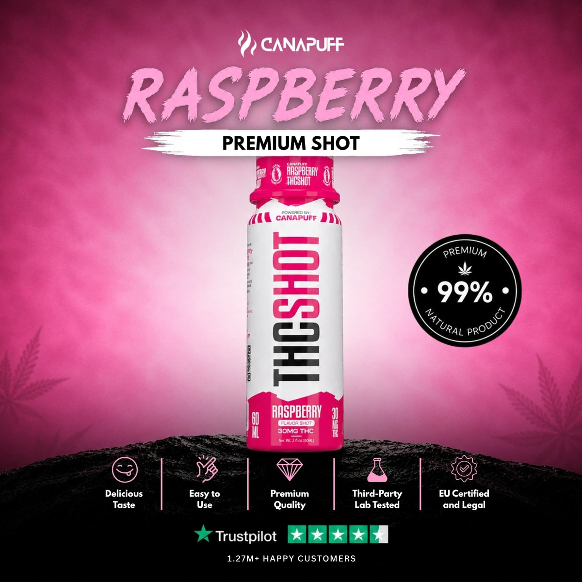 Delta 9 Shot Raspberry 60ml – bottiglietta, foto 2