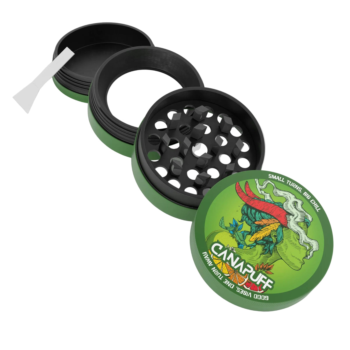 Canapuff Metal Grinder Green Crack, grinder verde e nero con raccoglitore di kief