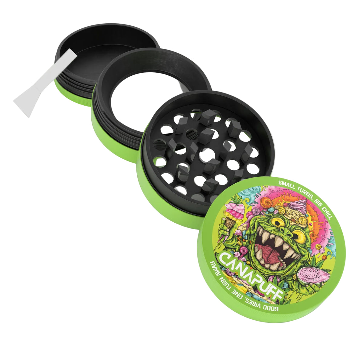 Grinder di metallo Canapuff, Guava Gelato, piccolo a quattro pezzi con raschietto