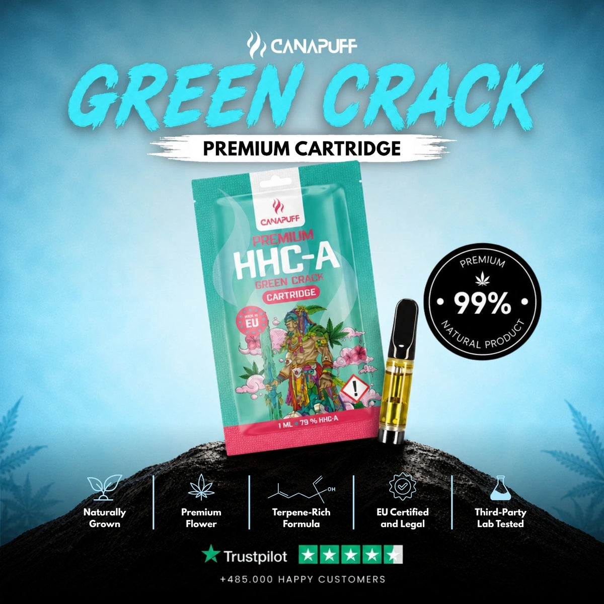 HHC-A Cartridge Green Crack 79% – cartuccia per vape, foto 2