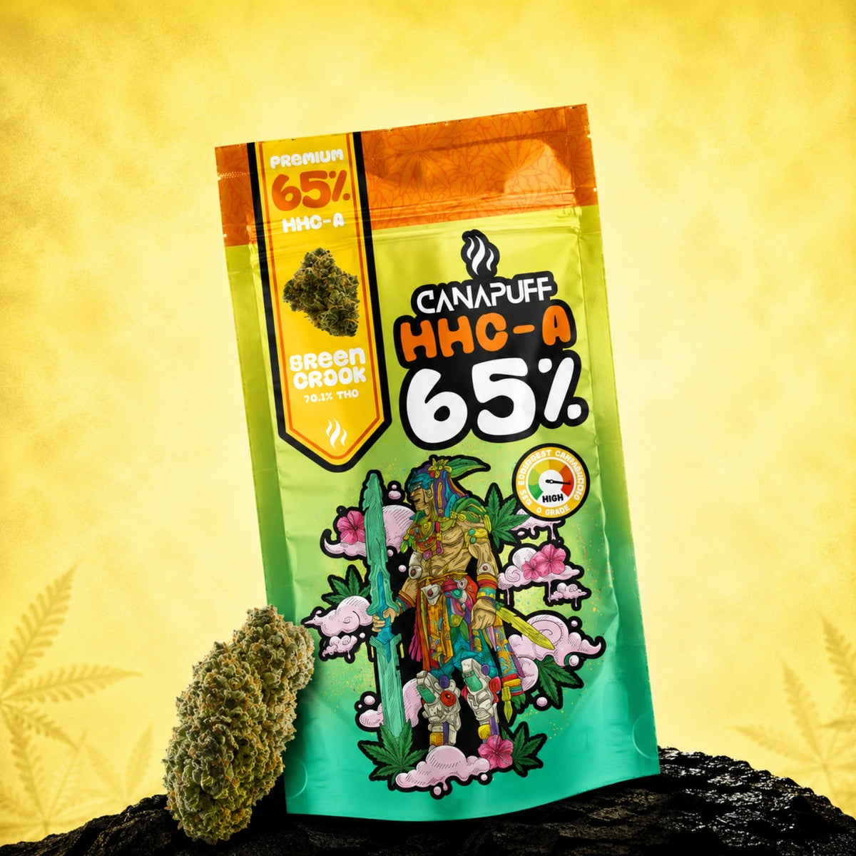 Bustina di fiori Canapuff HHC-A Green Crack, concentrazione 65%, contenuto di THC 10.1g