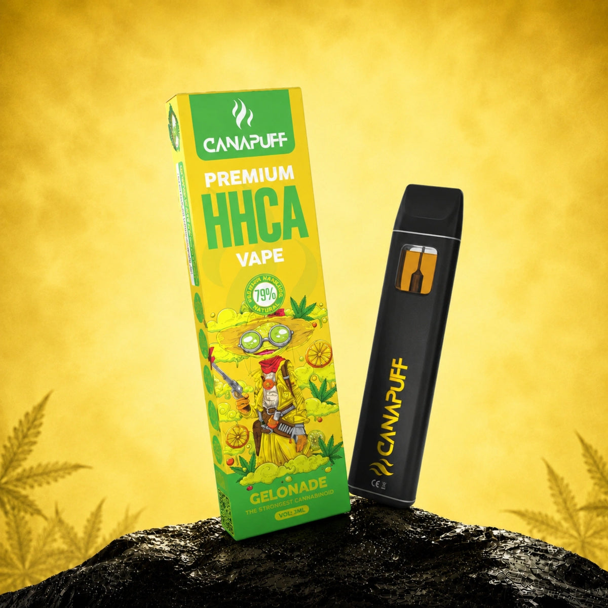Canapuff HHCA Vape Gelonade 79%, pen usa e getta da 1ml con scatola