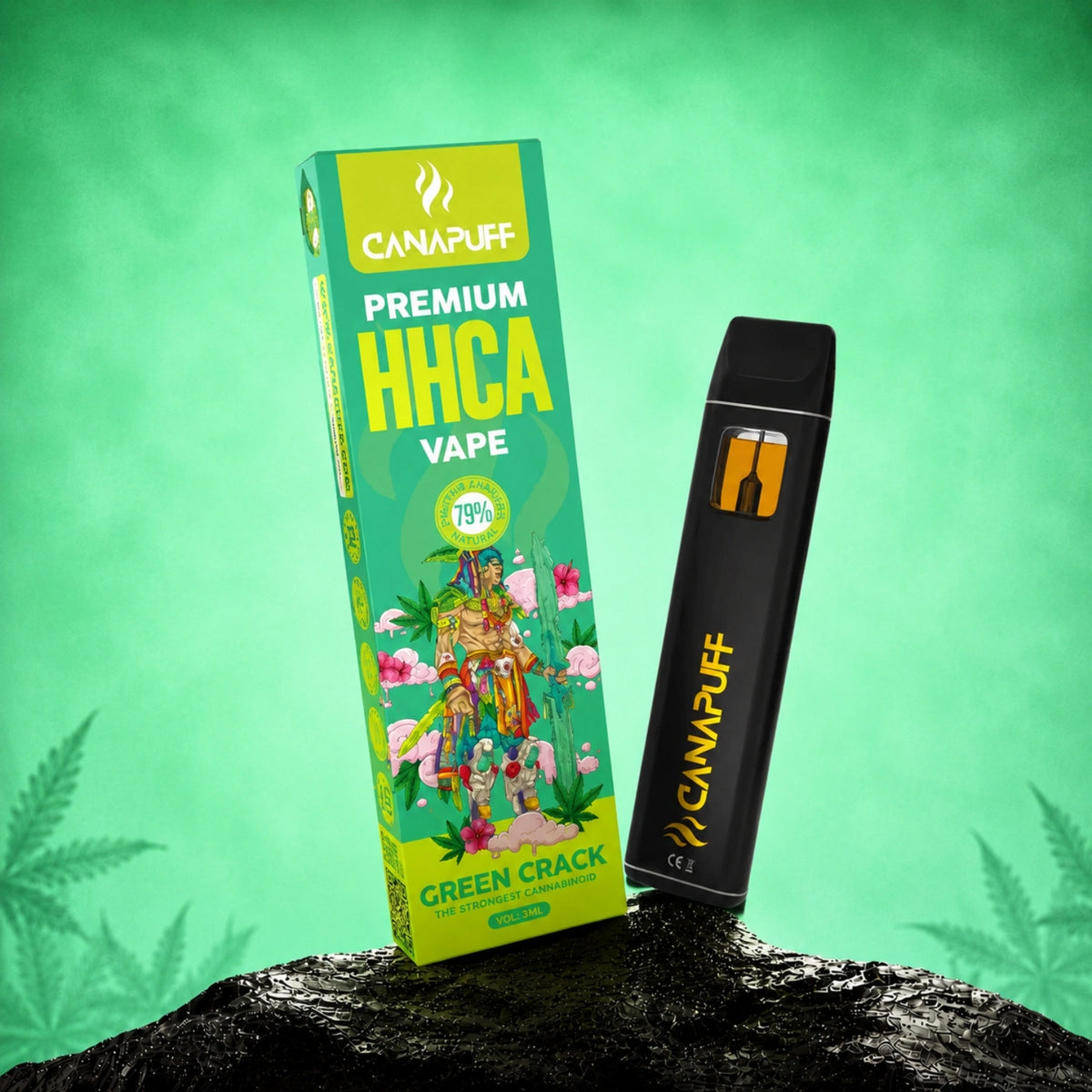 Canapuff HHC-A Vape Green Crack 79%, pen usa e getta da 1 ml con confezione