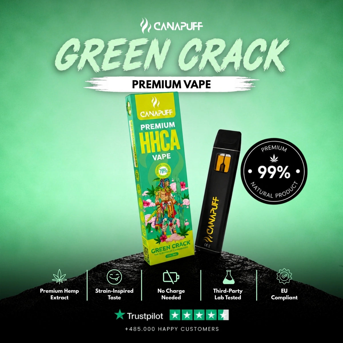 HHC-A Vape Green Crack 79% 1ml – vape pen usa e getta, foto 2