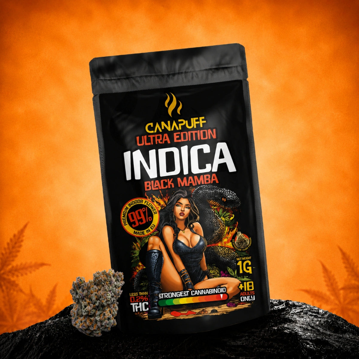 Canapuff Indica Flowers Black Mamba Ultra Edition 99%, bustina da 1g