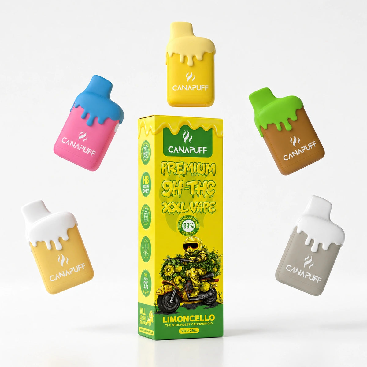 Canapuff 9H-THC XXL Vape Limoncello 99% 2ml con più pen usa e getta