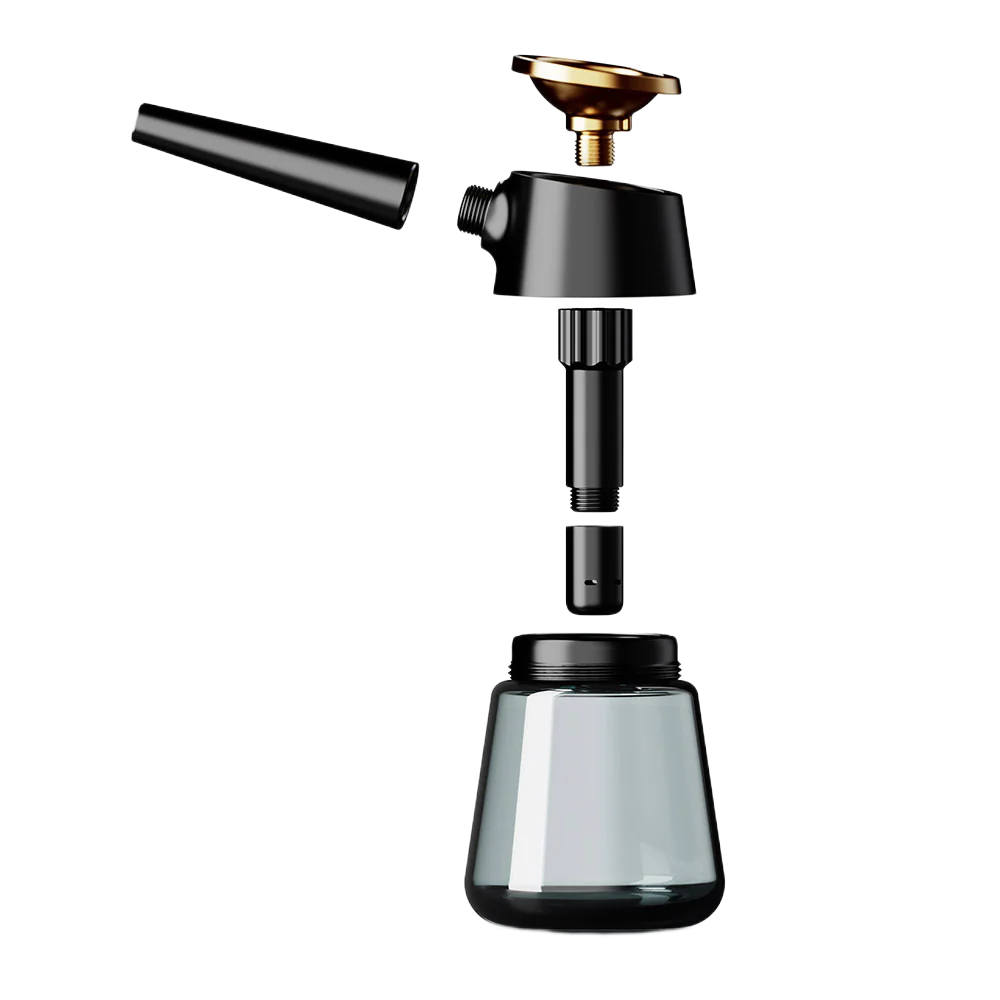 Bong Vessel Pipe Element nero con base di vetro e componenti di metallo