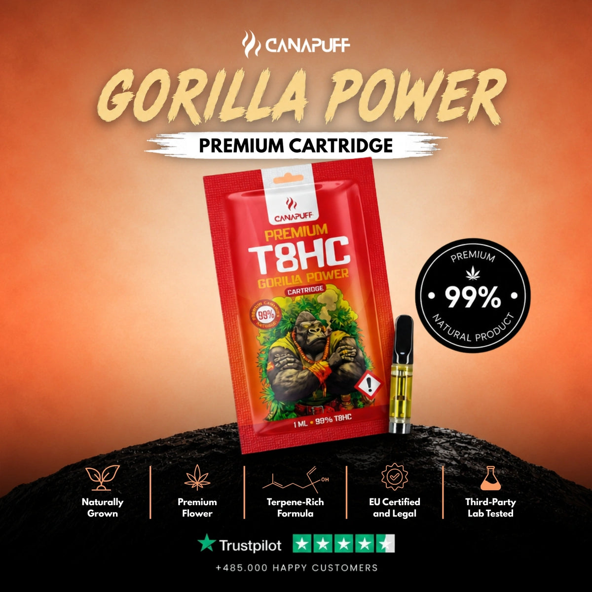 T8HC Cartridge Gorilla Power 99% – cartuccia per vape, foto 2