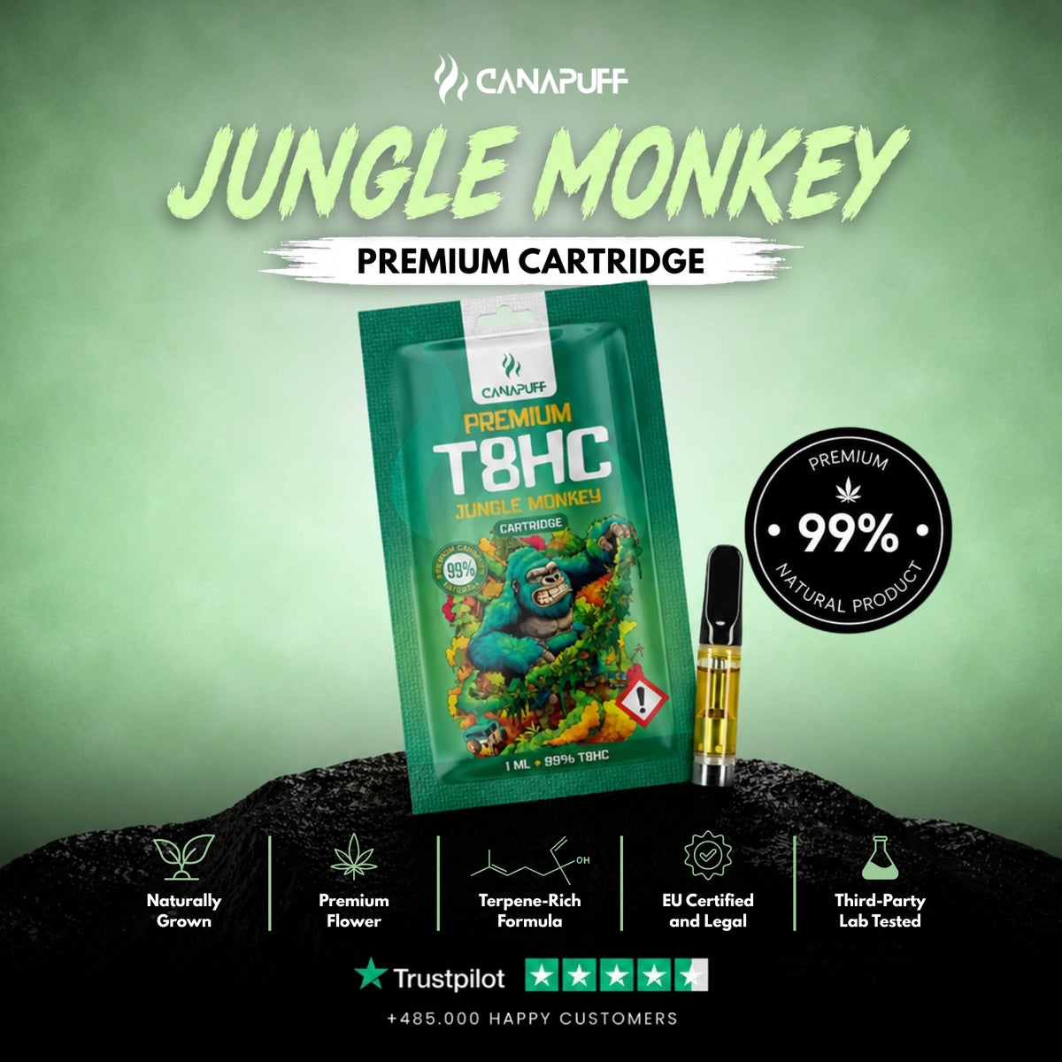 T8HC Cartridge Jungle Monkey 99% – cartuccia per vape, foto 2