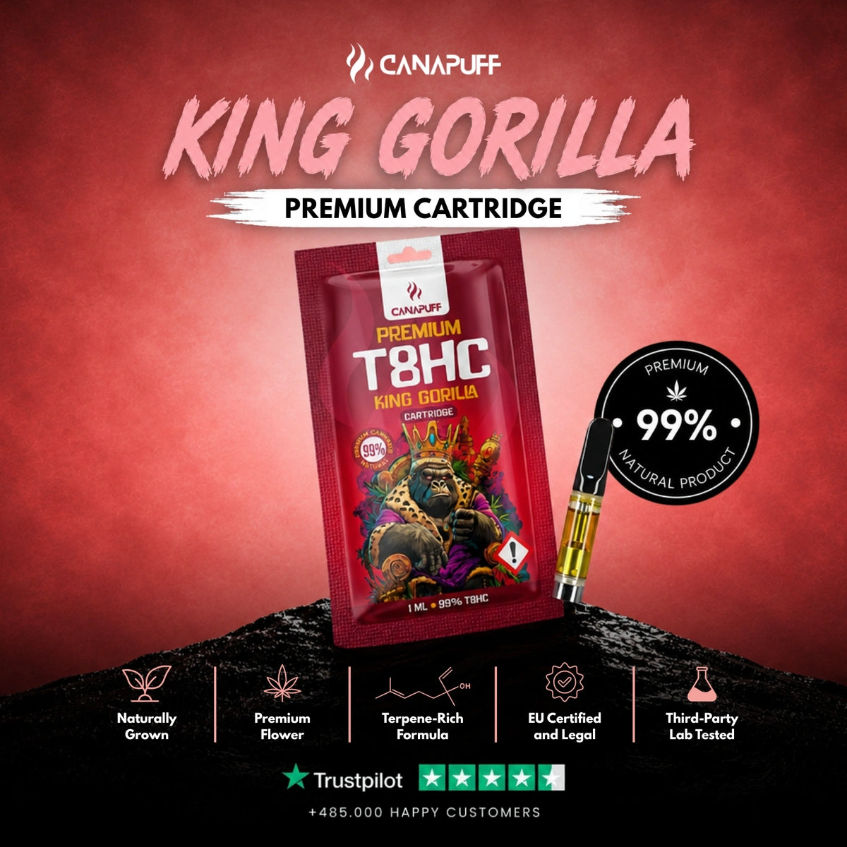 T8HC Cartridge King Gorilla 99% – cartuccia per vape, foto 2