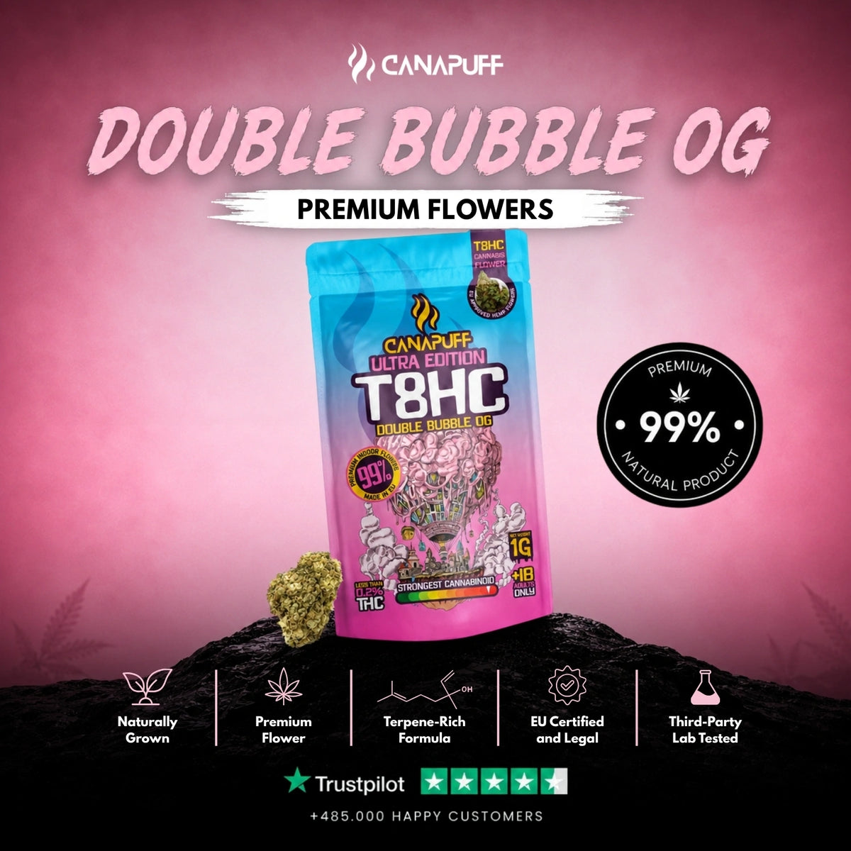 T8HC Fiori Double Bubble Ultra Edition 99% – infiorescenze, foto 2