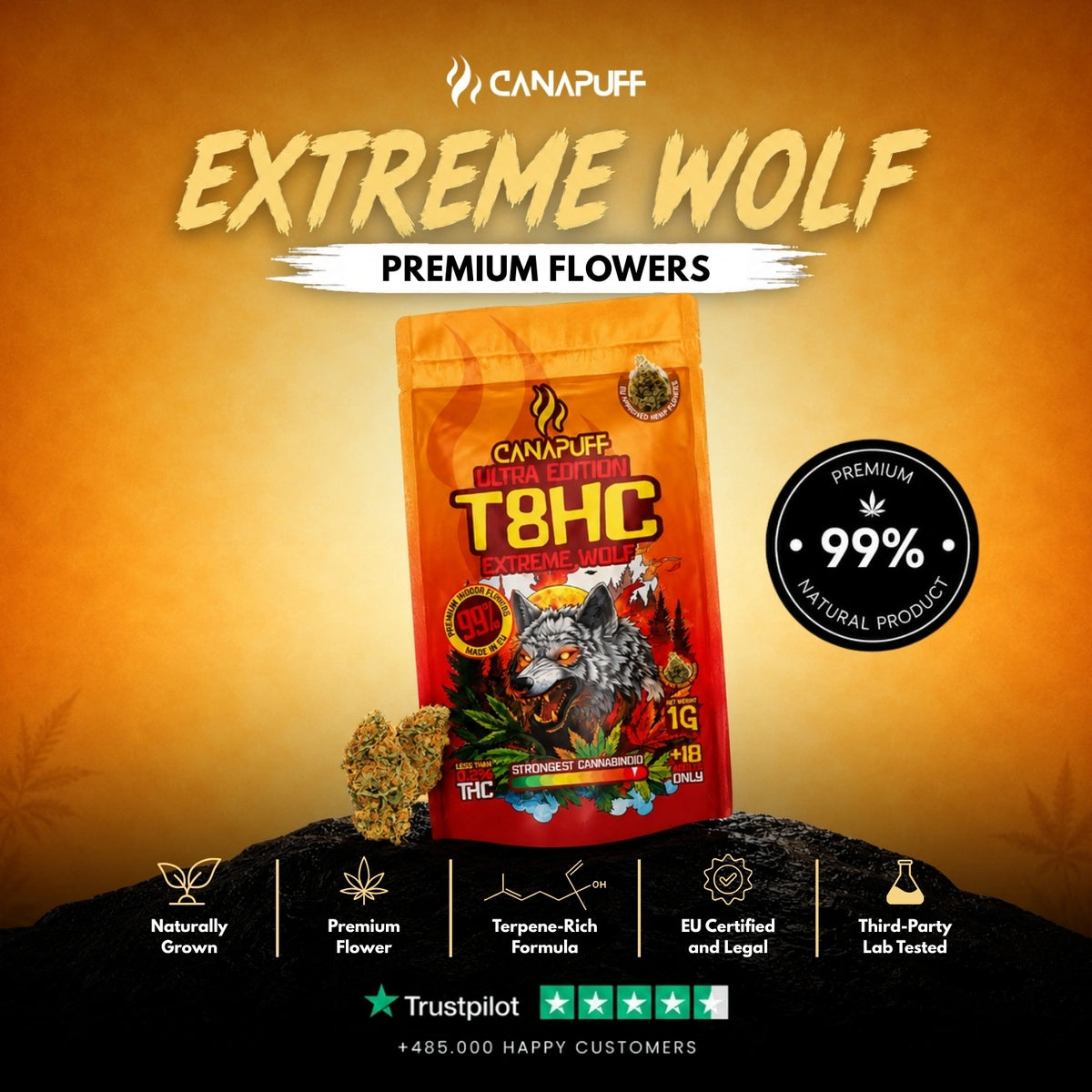 T8HC Fiori Extreme Wolf 99% – infiorescenze, foto 2