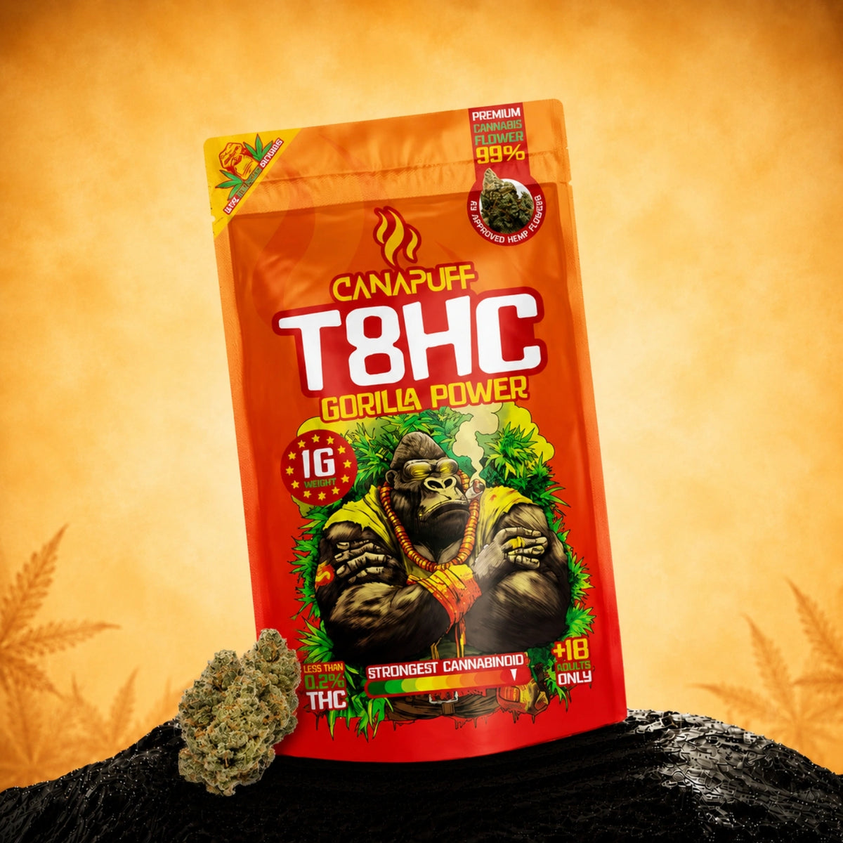 Bustina di fiori di cannabis da canapa Canapuff T8HC Flowers Gorilla Power 99%