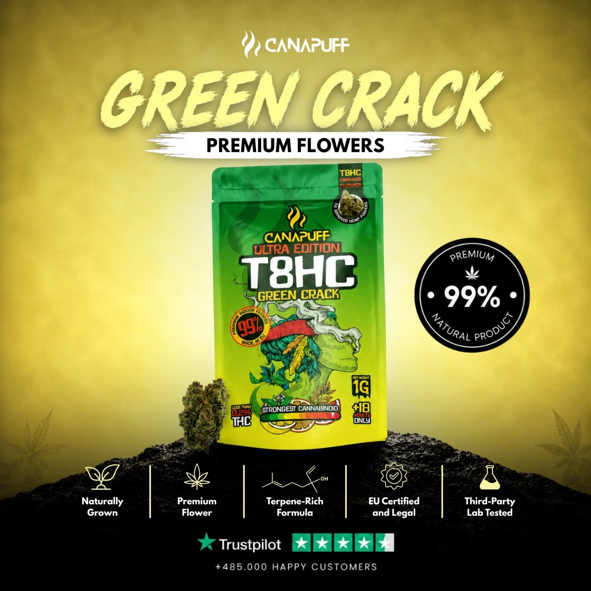 T8HC Fiori Green Crack Ultra Edition 99% – infiorescenze, foto 2