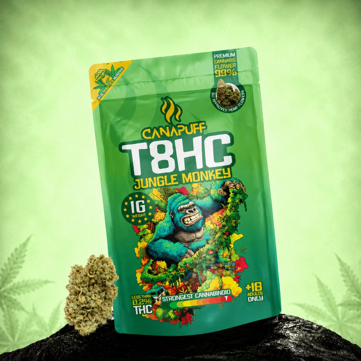 Fiori Canapuff T8HC Jungle Monkey, bustina da 1g, concentrazione di cannabinoidi 99%