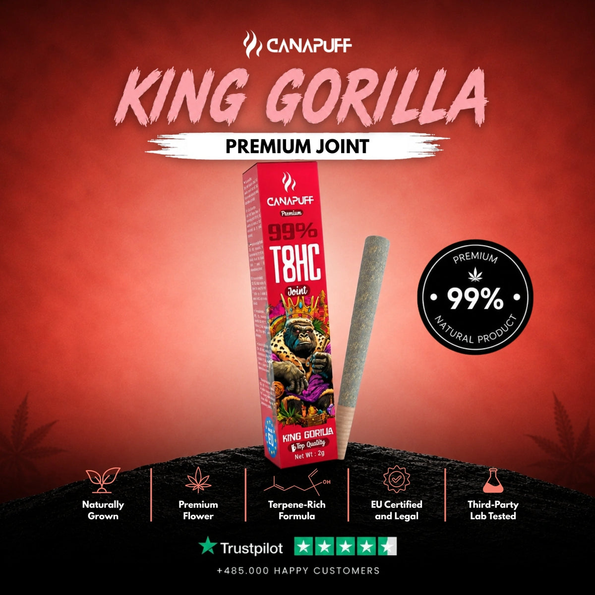 T8HC Joint King Gorilla 99% 2g – joint pre-rollato, foto 2
