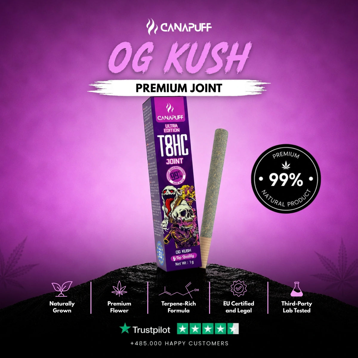 T8HC Joint OG Kush Ultra Edition 99% 1g – joint pre-rollato, foto 2