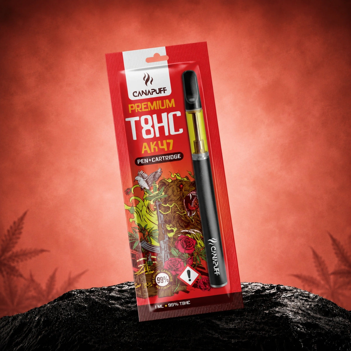 Canapuff T8HC Pen+Cartridge AK47 99%, vape pen usa e getta da 1 ml