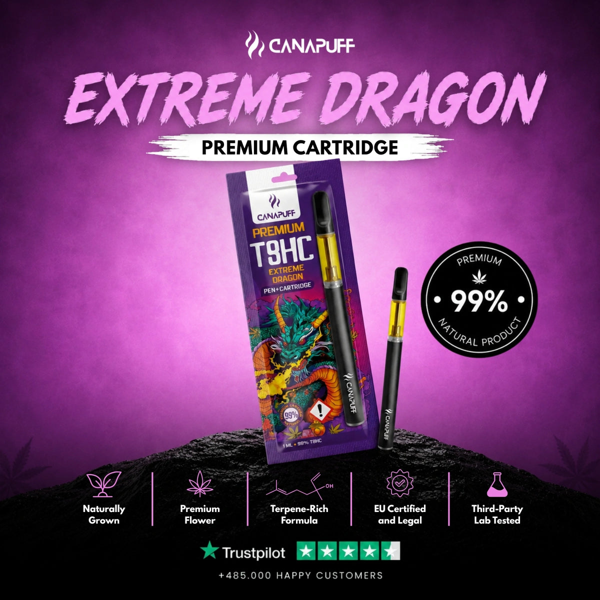 T8HC Pen+Cartridge Extreme Dragon 99% – vape pen con cartuccia, foto 2