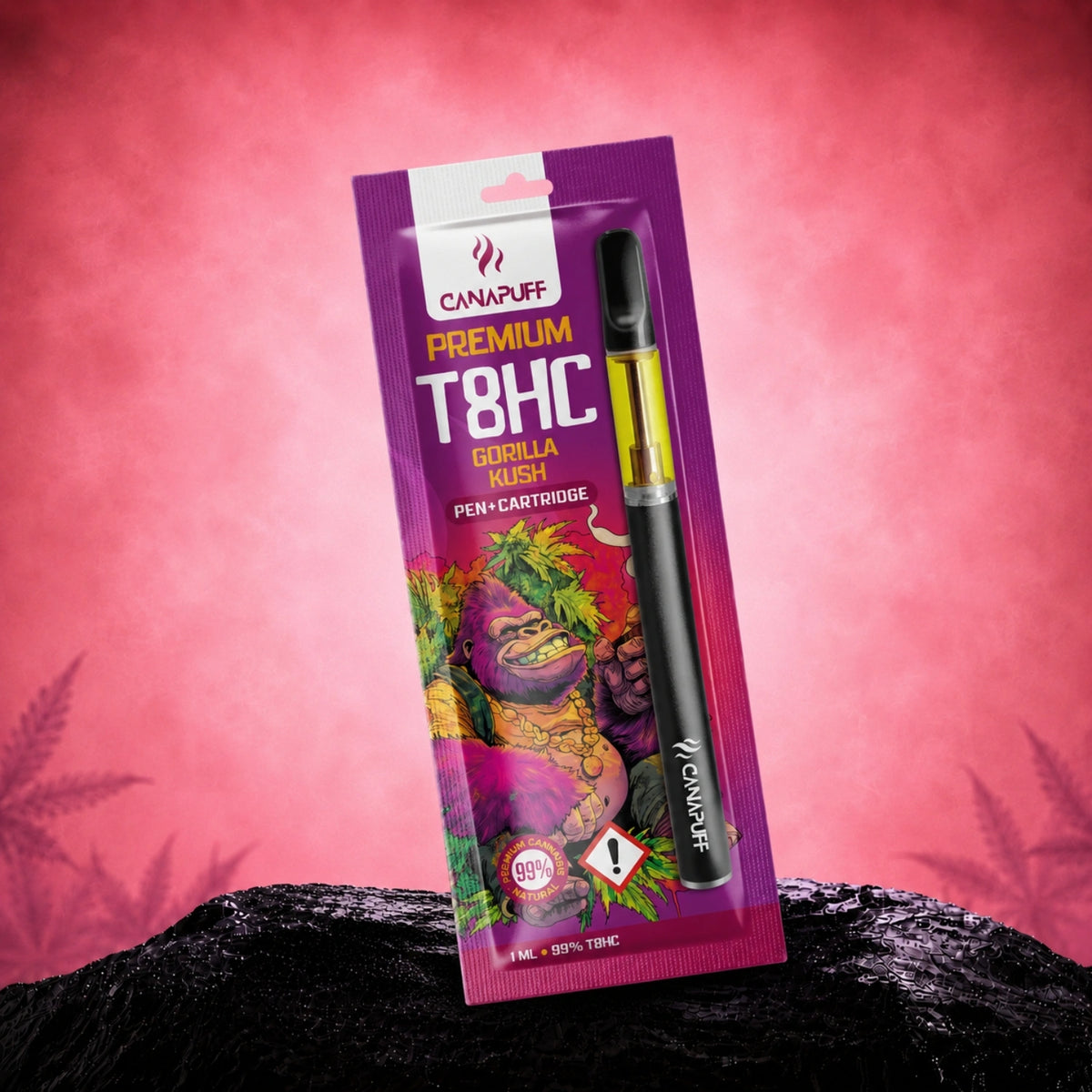 Canapuff T8HC Pen+Cartridge Gorilla Kush 99%, vape usa e getta da 1 ml