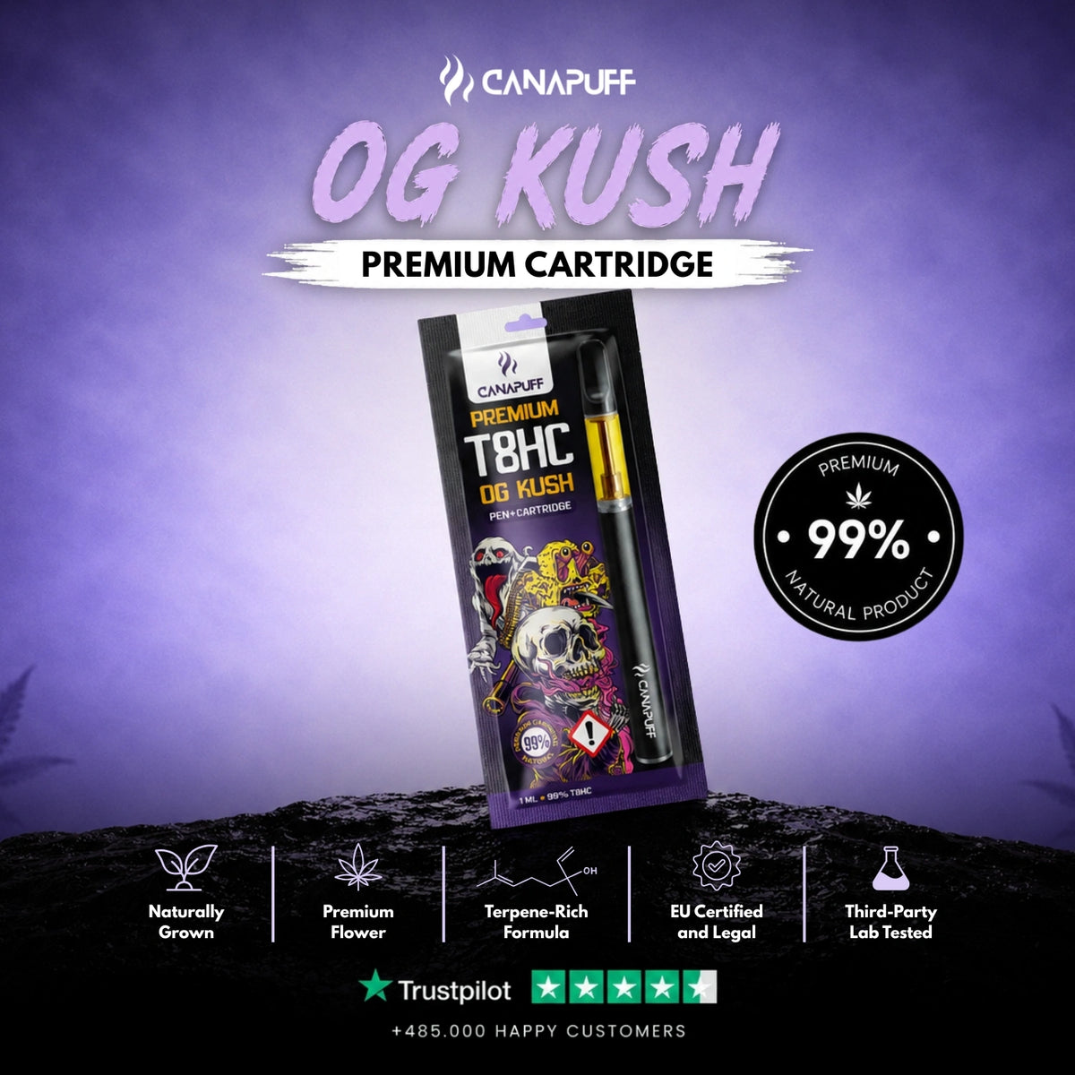 T8HC Pen+Cartridge OG Kush 99% – vape pen con cartuccia, foto 2