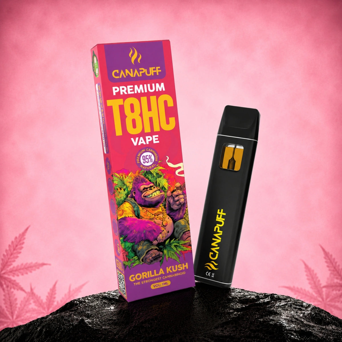Canapuff T8HC Vape Gorilla Kush 95%, pen usa e getta da 1ml