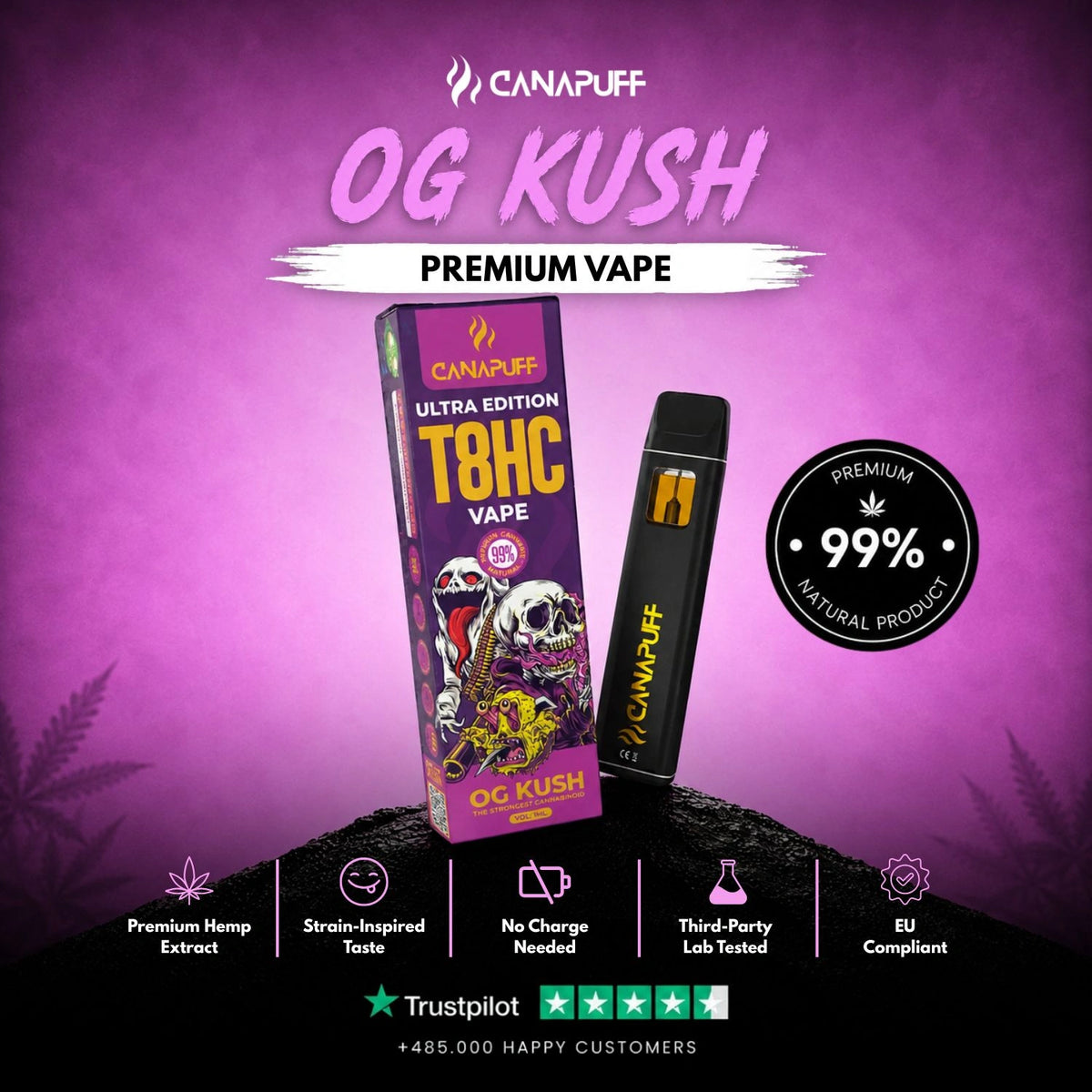 T8HC Vape OG Kush Ultra Edition 99% 1ml – vape pen usa e getta, foto 2