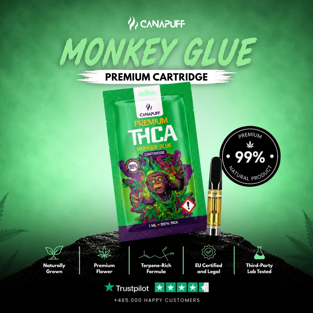 THCA Cartridge Monkey Glue 99% – cartuccia per vape, foto 2