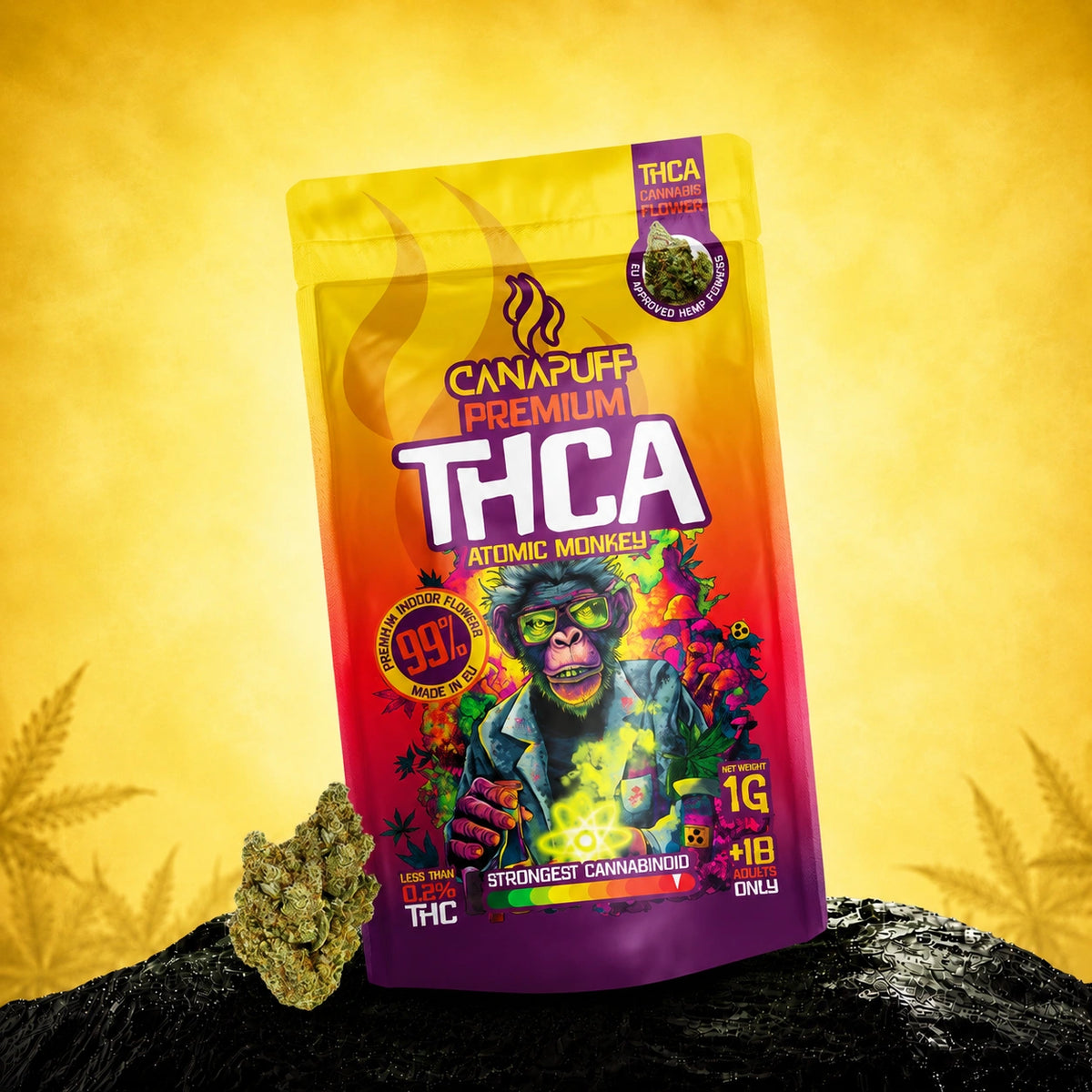Fiori Canapuff THCA Atomic Monkey 99%, bustina da 1g