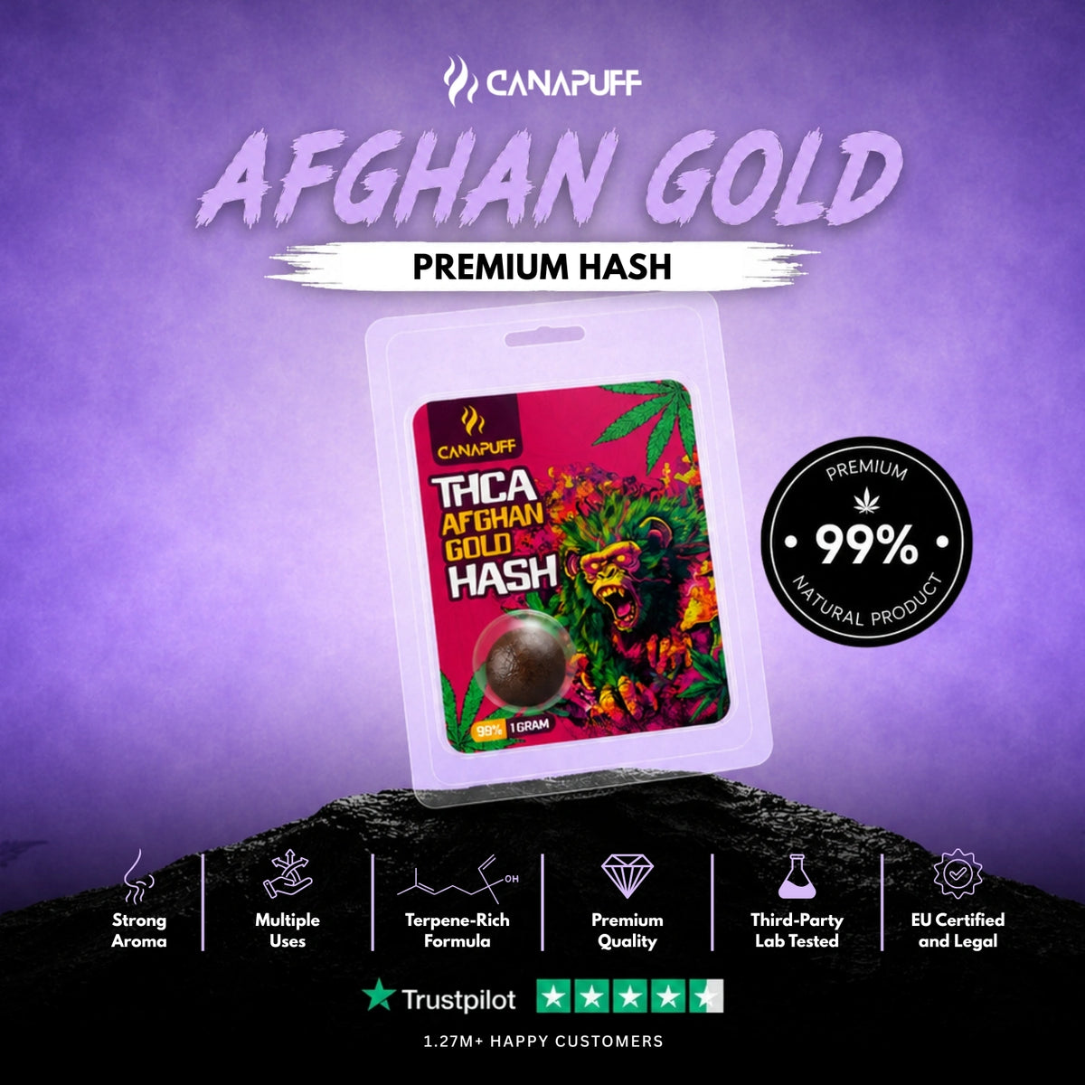 THCA Hash Afghan Gold 99% 1g – hashish, foto 2
