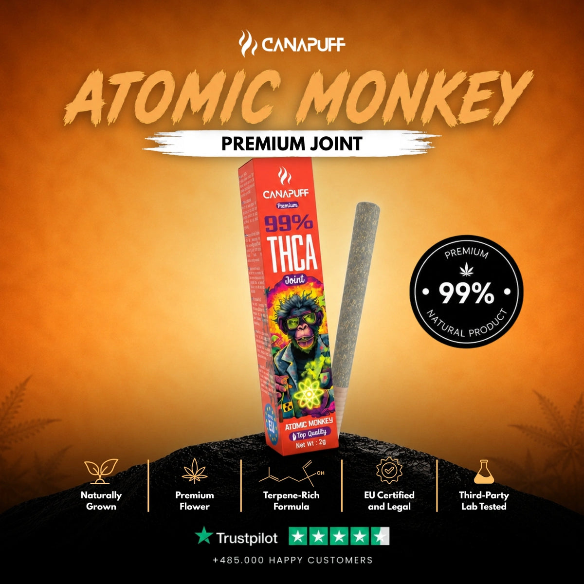 THCA Joint Atomic Monkey 99% 2g – joint pre-rollato, foto 2