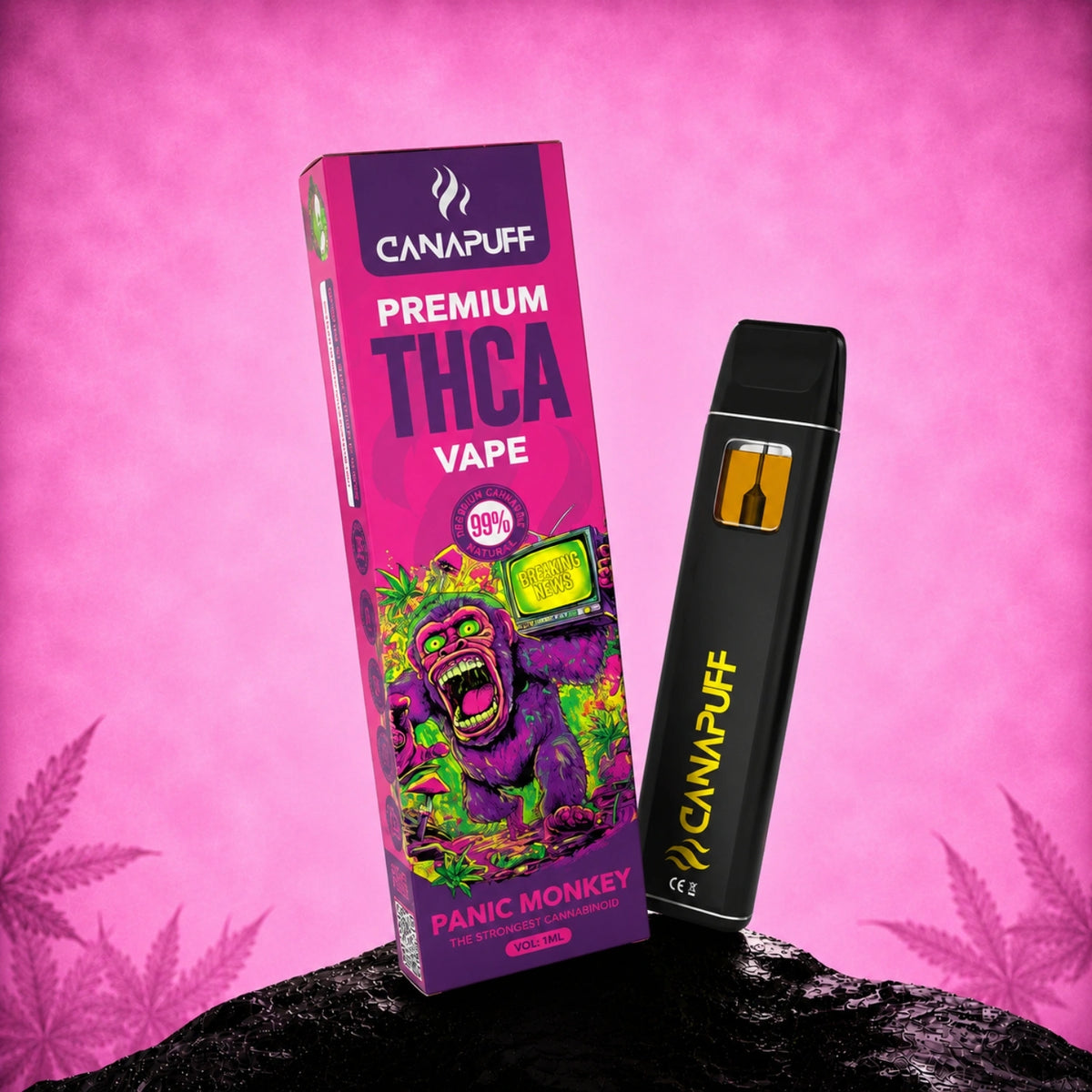 Canapuff THCA Vape Panic Monkey 99%, pen usa e getta da 1ml