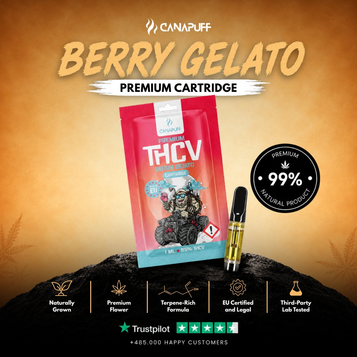 THCv Cartridge Berry Gelato 95% – cartuccia per vape, foto 2