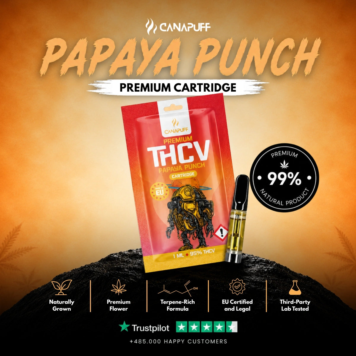 THCv Cartridge Papaya Punch 95% – cartuccia per vape, foto 2