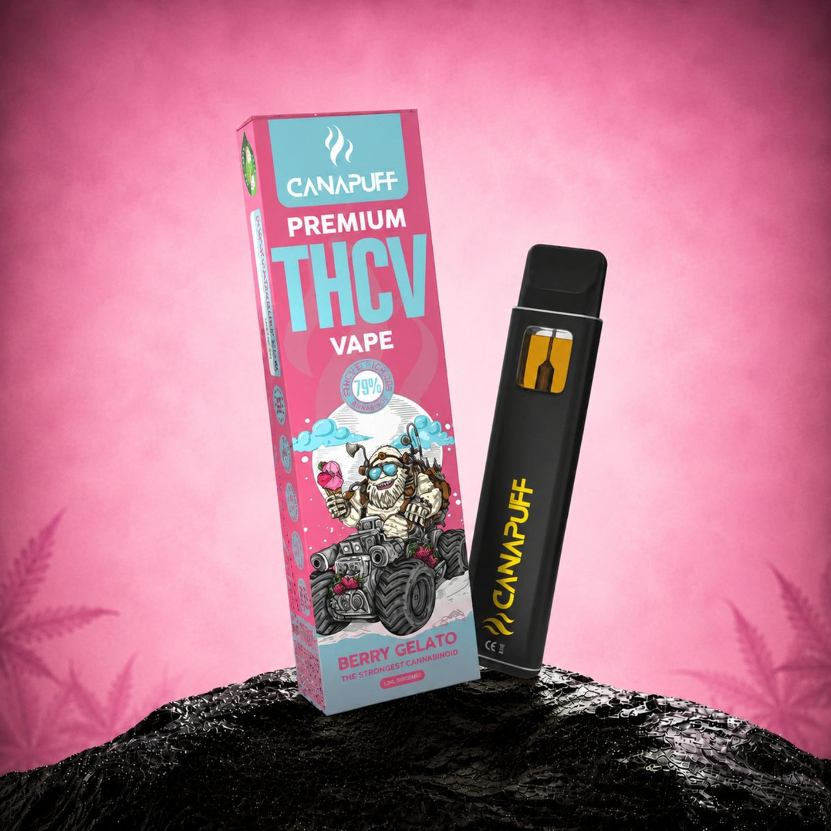 Canapuff THCv Vape 79% 1ml Berry Gelato, pen usa e getta con confezione rosa